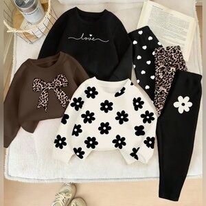 Playful Pals 6pcs Cozy Matching Sweat Sets NWT Hearts, Bows, Leopard, Floral